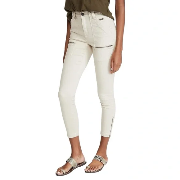 Joie High Rise Park Skinny Women's Cream Zippered Jeans in Peyote Premium Denim - Picture 5 of 13